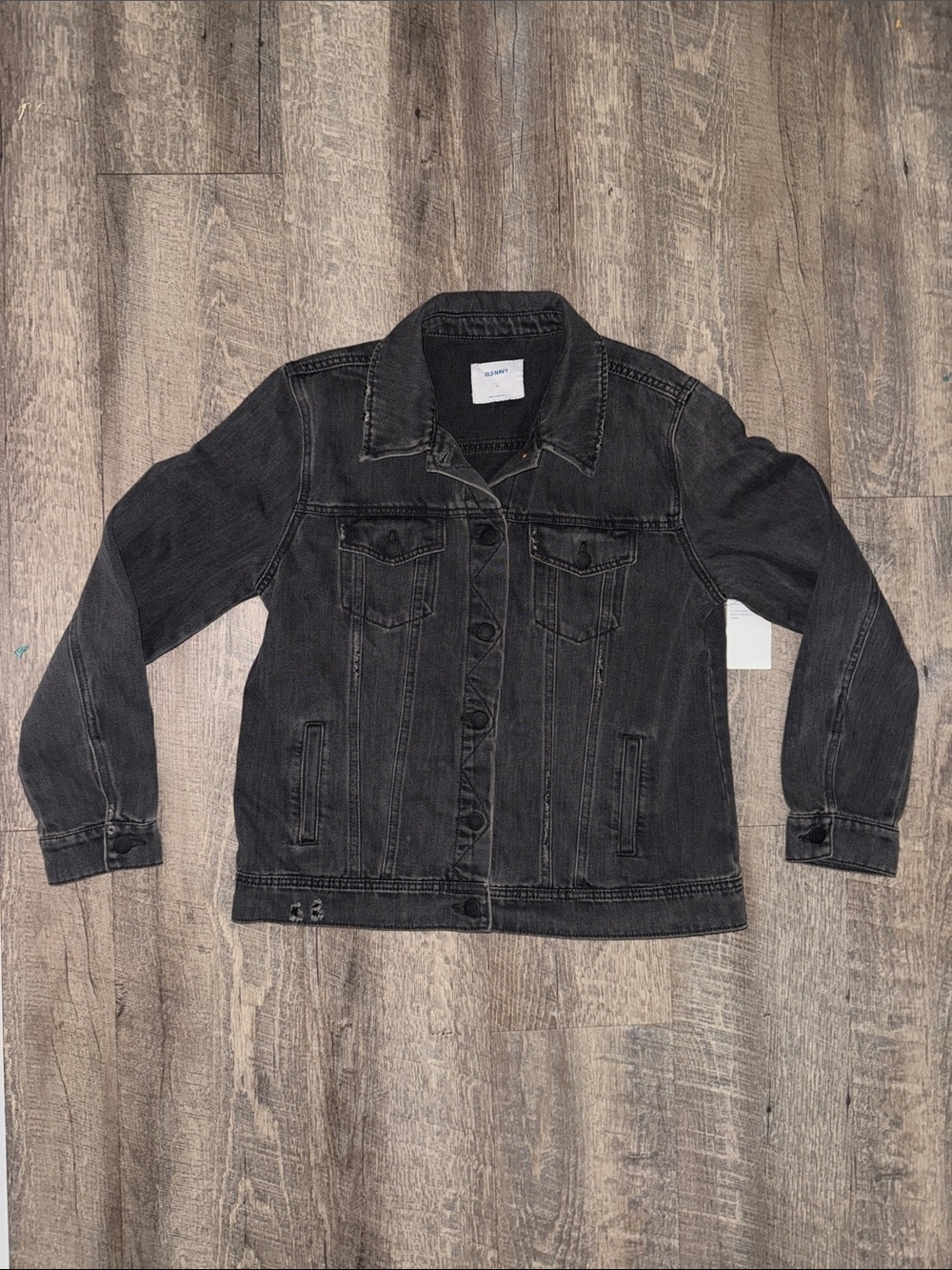 Old Navy Women's Black Distressed Denim Jean Jacket